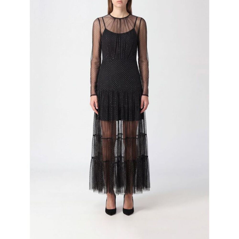 Twinset Women Long Evening Gown Twinset In Pleated Tulle With Lurex Threads
